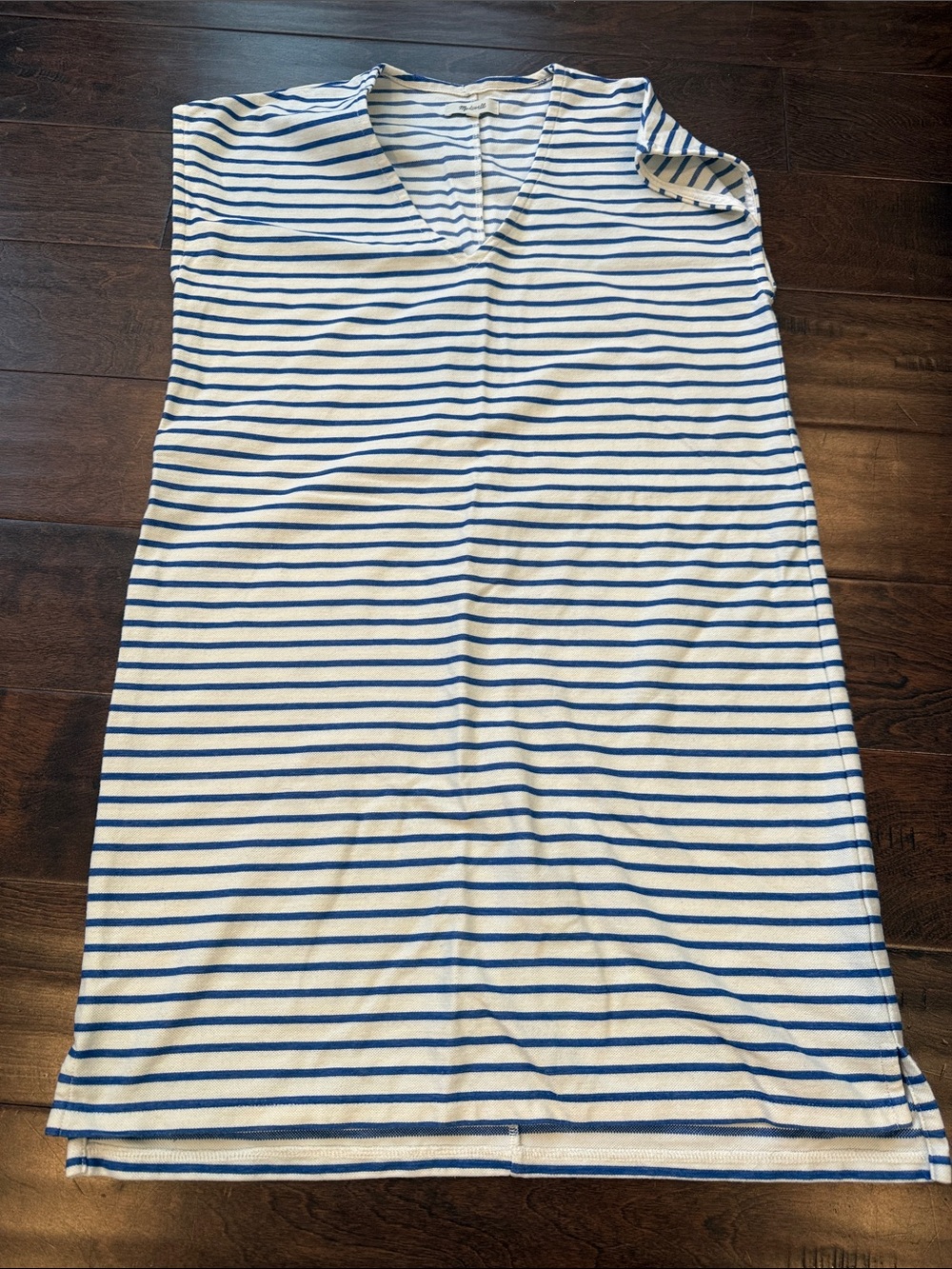 Madewell White & Blue Striped V-Neck Sleeveless Dress